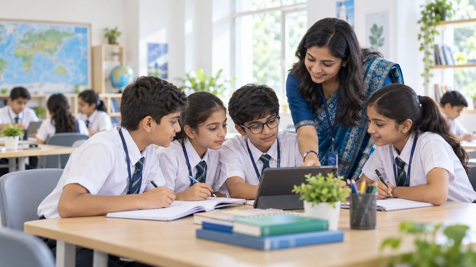 Teacher and students exploring a lesson together