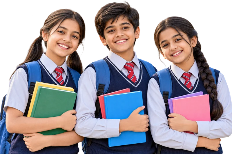 Illustrative students holding books
